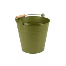 I EL063-OZ Fém vödör fa fogóval, 4,9L, olivazöld
